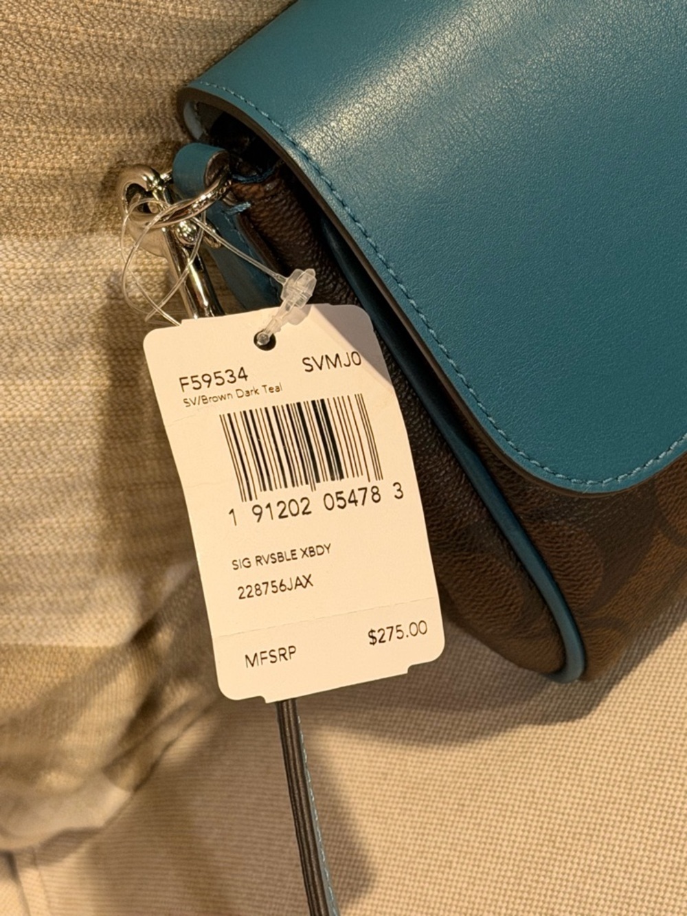 NWT Coach Reversible Signature Crossbody Bag Flap Teal Light Blue F59534 - Picture 14 of 14